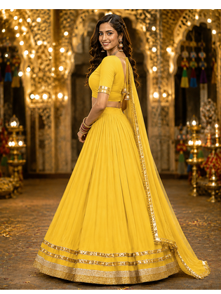 Yellow Georgette Lehenga Choli with Dupatta | Navratri Garba & Dandiya Outfit | Golden Lace Ethnic Festive Wear 4