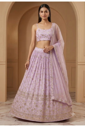 Lavender Embroidered Georgette Lehenga Choli Dupatta 1