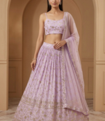 Lavender Embroidered Georgette Lehenga Choli Dupatta