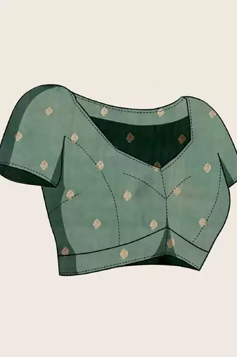 Drak green zari work silk blend saree with blouse