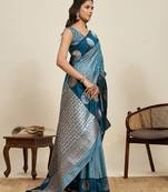 Blue zari work silk blend saree with blouse