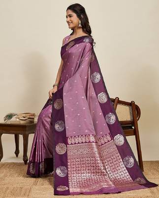 Wine zari work silk blend saree with blouse 1
