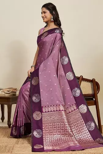 Wine zari work silk blend saree with blouse
