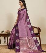 Wine zari work silk blend saree with blouse