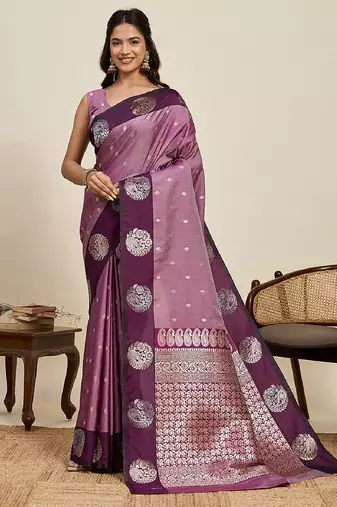 Wine zari work silk blend saree with blouse