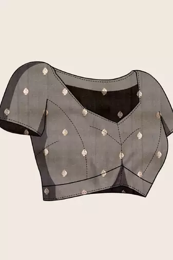 Black zari work silk blend saree with blouse