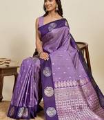 Purple zari work silk blend saree with blouse