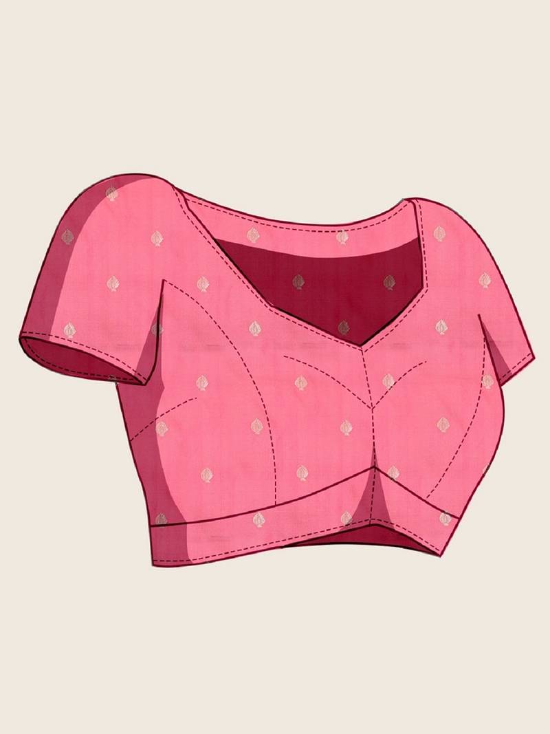 Rani pink zari work silk blend saree with blouse