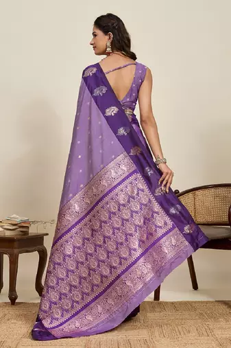 Purple zari work silk blend saree with blouse