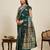 Dark green zari work silk blend saree with blouse