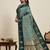 Dark green zari work silk blend saree with blouse