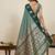 Dark green zari work silk blend saree with blouse