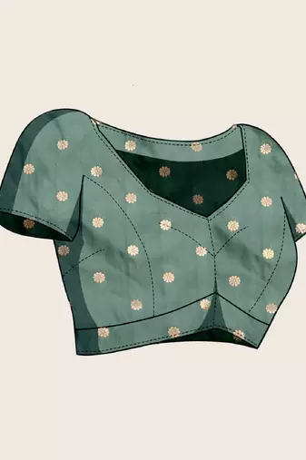Dark green zari work silk blend saree with blouse
