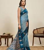 Blue zari work silk blend saree with blouse