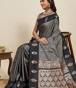 Black zari work silk blend saree with blouse