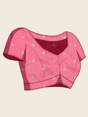 Rani pink zari work silk blend saree with blouse 5