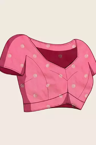 Rani pink zari work silk blend saree with blouse