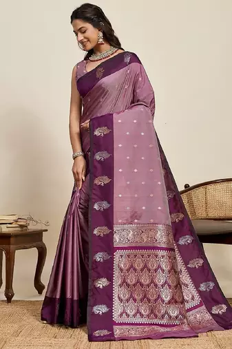 Wine zari work silk blend saree with blouse