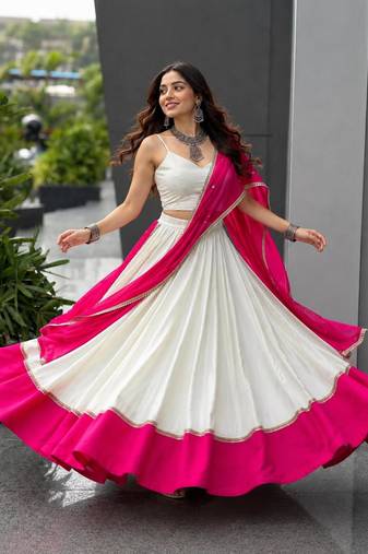 Pink White Navratri Lehenga Choli With Dupatta