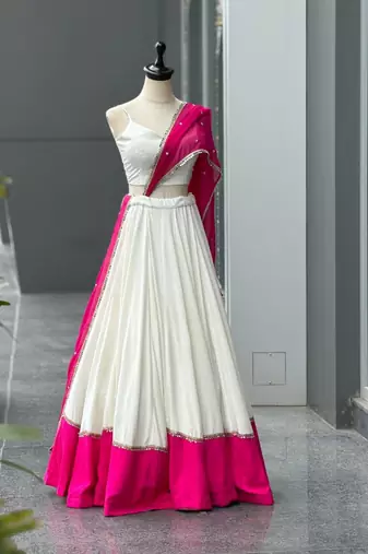 Pink White Navratri Lehenga Choli With Dupatta