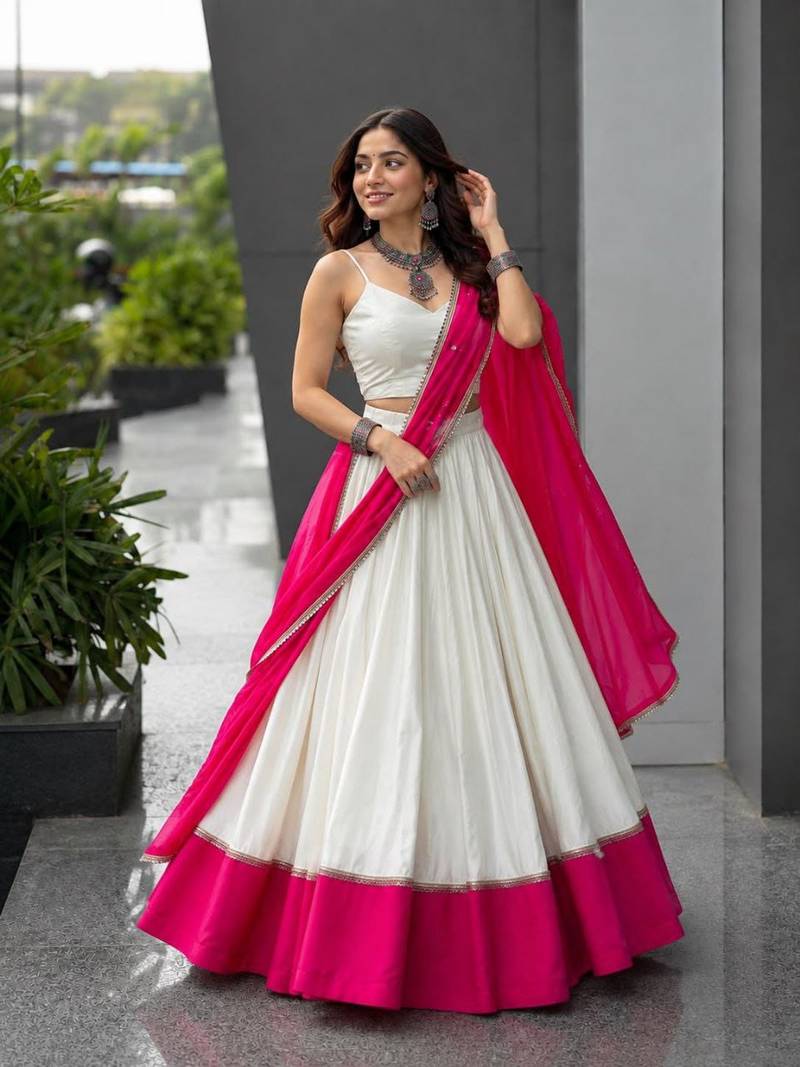 Pink White Navratri Lehenga Choli With Dupatta