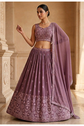 wine embroidered lehenga choli set with dupatta 1