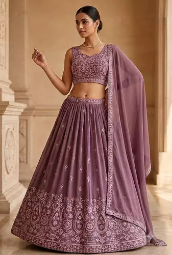wine embroidered lehenga choli set with dupatta