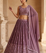 wine embroidered lehenga choli set with dupatta