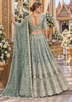 Green Net Semi Stitched Lehenga Choli with Stone Embroidery Work 2