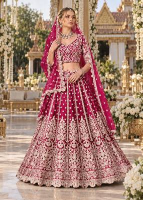 Magenta Net Semi Stitched Lehenga Choli with Stone Embroidery Work 1