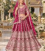 Magenta Net Semi Stitched Lehenga Choli with Stone Embroidery Work