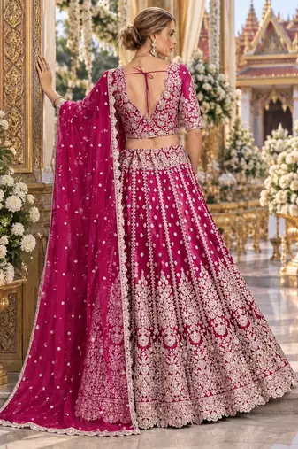 Magenta Net Semi Stitched Lehenga Choli with Stone Embroidery Work