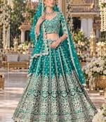 Turquoise Net Semi Stitched Lehenga Choli with Stone Embroidery Work