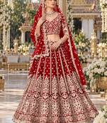 Red Net Semi Stitched Lehenga Choli with Stone Embroidery Work