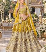 Yellow Net Semi Stitched Lehenga Choli with Stone Embroidery Work