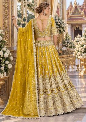 Yellow Net Semi Stitched Lehenga Choli with Stone Embroidery Work 2