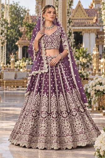Purple Net Semi Stitched Lehenga Choli with Stone Embroidery Work