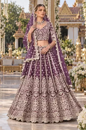 Purple Net Semi Stitched Lehenga Choli with Stone Embroidery Work