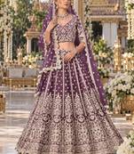 Purple Net Semi Stitched Lehenga Choli with Stone Embroidery Work