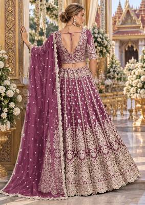 Purple Net Semi Stitched Lehenga Choli with Stone Embroidery Work 2