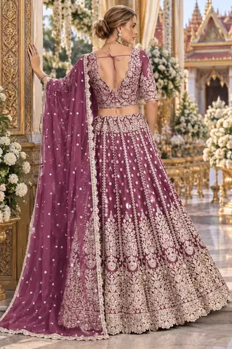 Purple Net Semi Stitched Lehenga Choli with Stone Embroidery Work