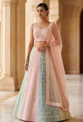 Multicolor Thread Sequin Georgette Lehenga Choli Blouse