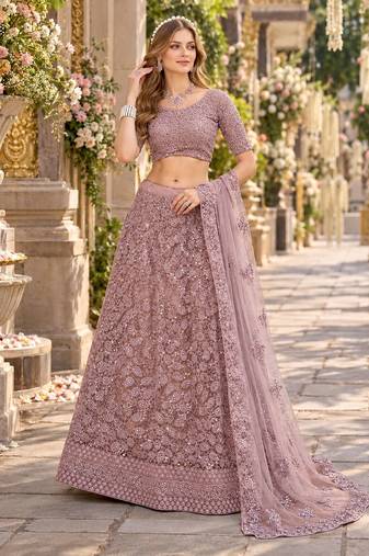 Purple Net Semi Stitched Lehenga Choli with Embroidery & Sequence Work