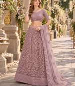 Purple Net Semi Stitched Lehenga Choli with Embroidery & Sequence Work