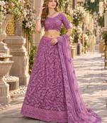 Purple Net Semi Stitched Lehenga Choli with Embroidery & Sequence Work