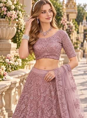 Purple Net Semi Stitched Lehenga Choli with Embroidery & Sequence Work 2