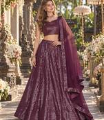 Violet Net Semi Stitched Lehenga Choli with Embroidery & Sequence Work