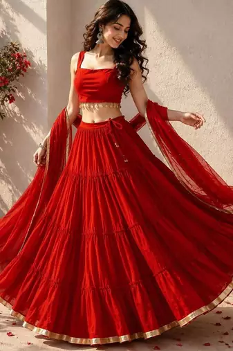 Red Navratri Lehenga Choli With Dupatta