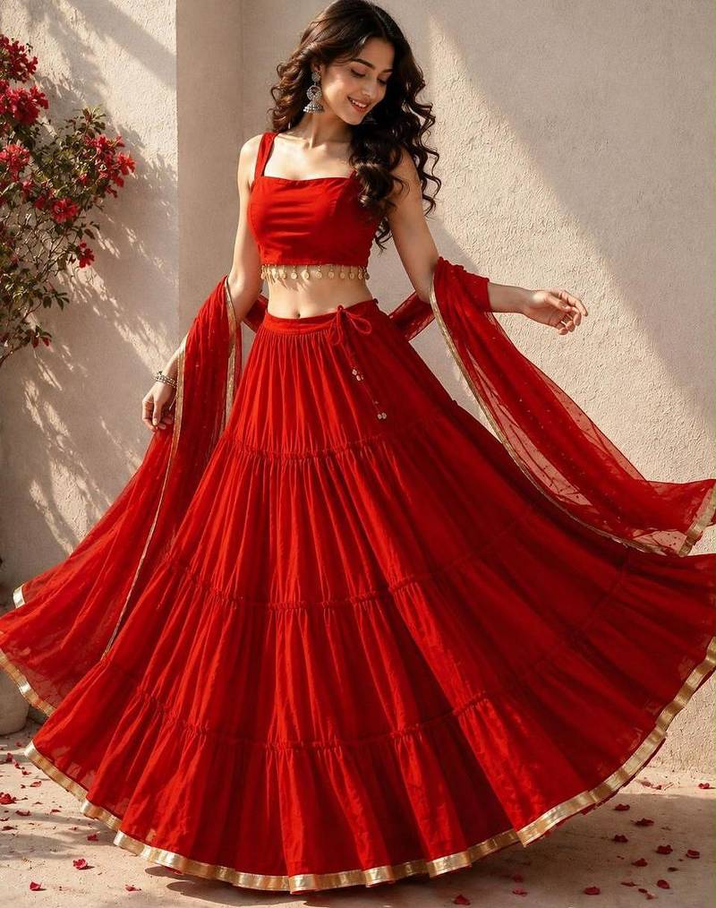 Red Navratri Lehenga Choli With Dupatta