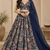 Navy Blue Printed With Sequin Work Georgette Lehenga Choli with Plain Dupatta